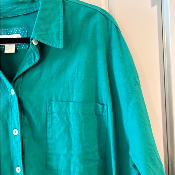 Maeve AnthropologieBennet  Green Button Down Blouse Oversized Pocket Top SZ L - Picture 5 of 15